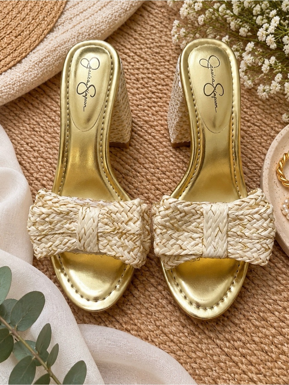 Romilda Cream Raffia Block Heel Sandals